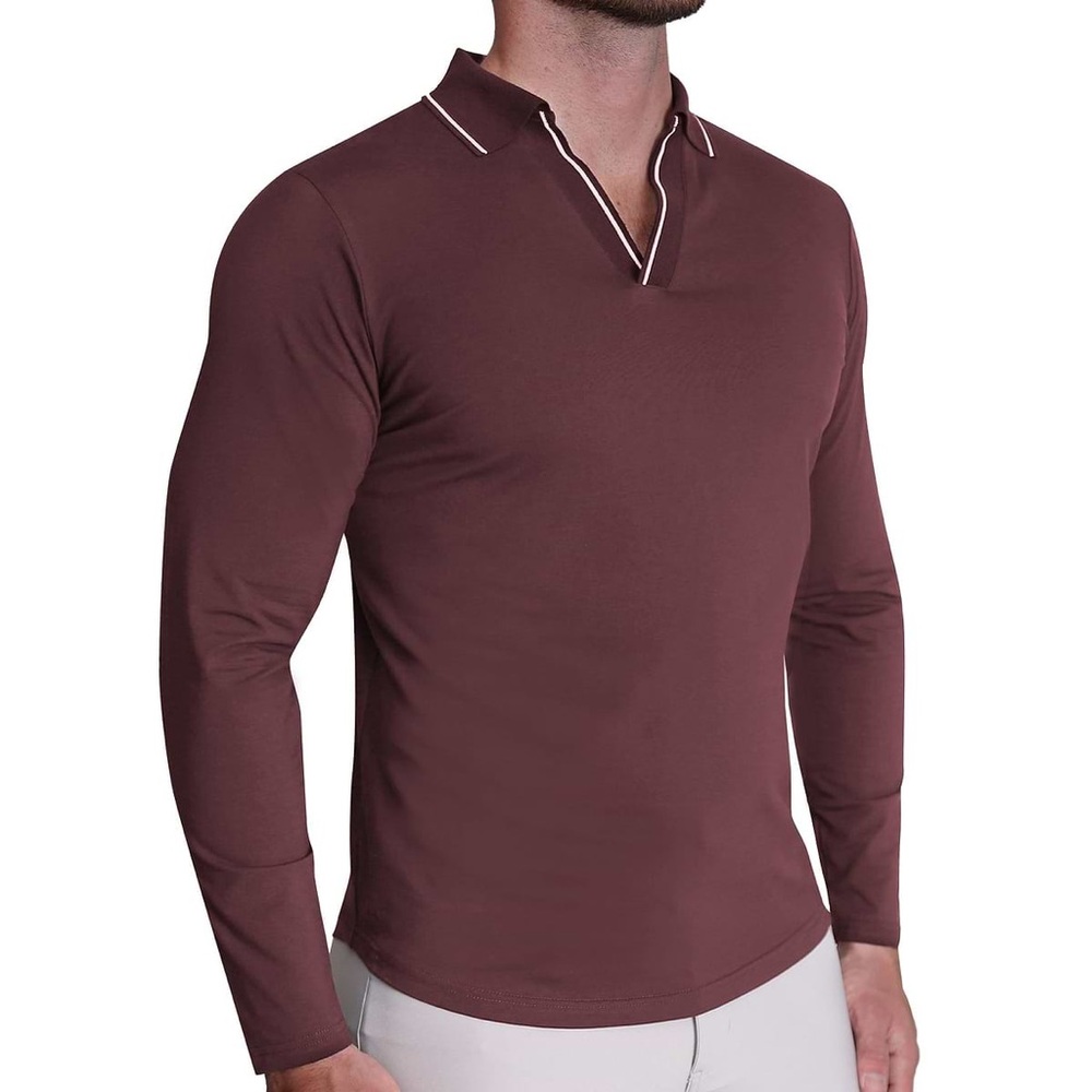 State & Liberty Clothing Co. TIPPED LONG SLEEVE POLO MAROON Color Size XL